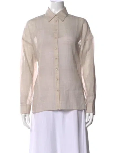 Pre-owned Tibi Virgin Wool Long Sleeve Button-up Top In Neutrals
