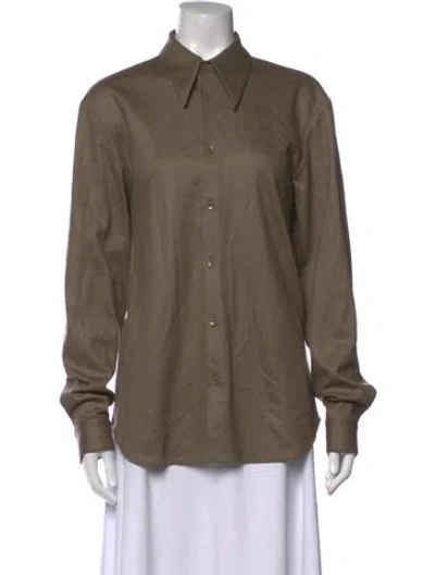 Pre-owned Tibi Virgin Wool Long Sleeve Button-up Top W/ Tags In Brown