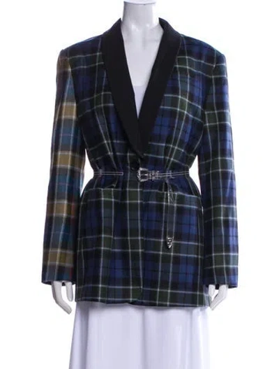 Pre-owned Tibi Virgin Wool Plaid Print Blazer In Black