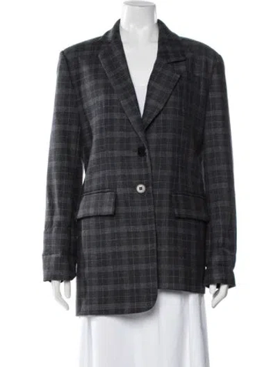 Pre-owned Tibi Virgin Wool Plaid Print Blazer In Gray