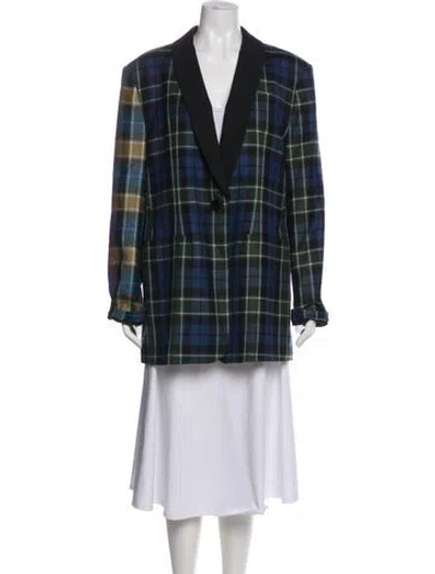 Pre-owned Tibi Virgin Wool Plaid Print Blazer In Green