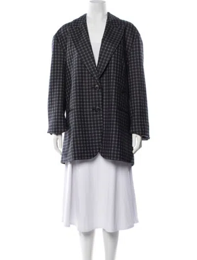 Pre-owned Tibi Virgin Wool Plaid Print Coat In Blue