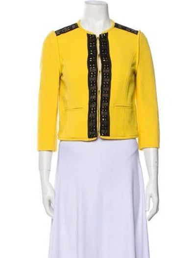 Pre-owned Tibi Virgin Wool Striped Evening Jacket In Yellow