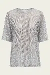 Tibi Viscose Metallic Mesh Easy T-shirt In Silver In Gray
