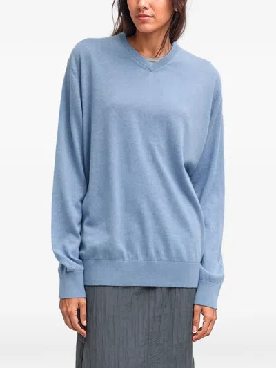 Tibi V-neck Cotton Sweater In Blue