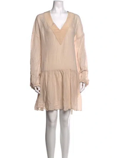 Pre-owned Tibi V-neck Knee-length Dress In Neutrals