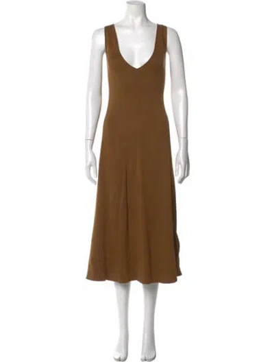 Pre-owned Tibi V-neck Long Dress In Brown