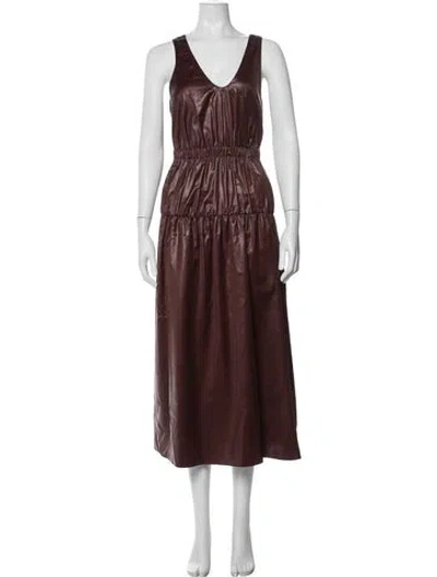 Pre-owned Tibi V-neck Long Dress In Brown