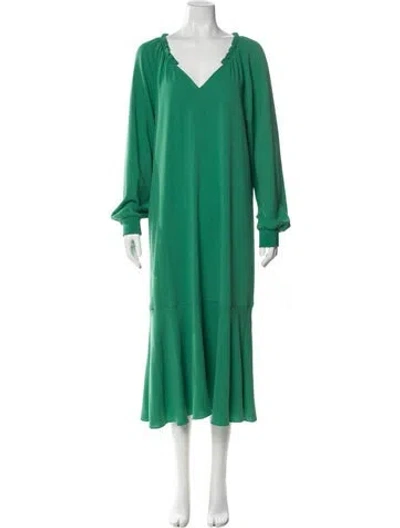 Pre-owned Tibi V-neck Long Dress In Green