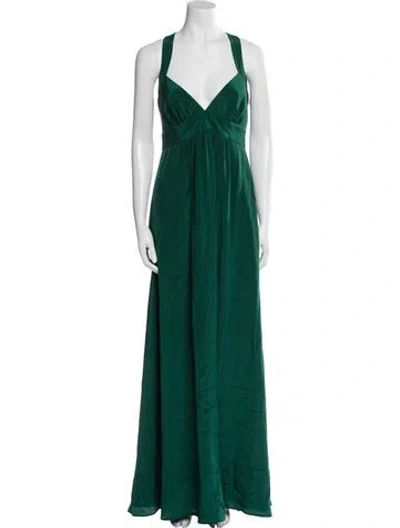 Pre-owned Tibi V-neck Long Dress In Green