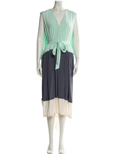 Pre-owned Tibi V-neck Long Dress In Green