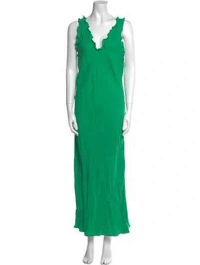 Pre-owned Tibi V-neck Long Dress In Green