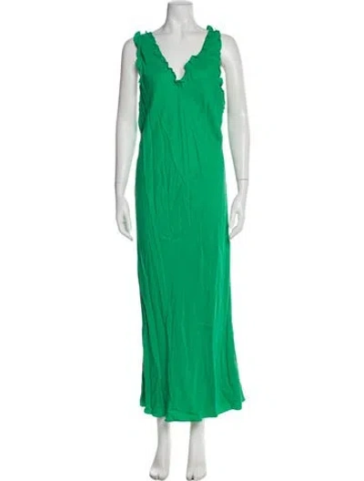 Pre-owned Tibi V-neck Long Dress In Green