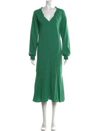 Pre-owned Tibi V-neck Long Dress In Green