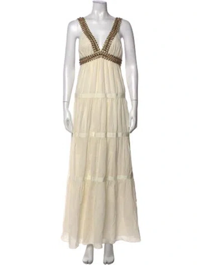 Pre-owned Tibi V-neck Long Dress In Neutrals