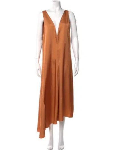Pre-owned Tibi V-neck Long Dress In Orange