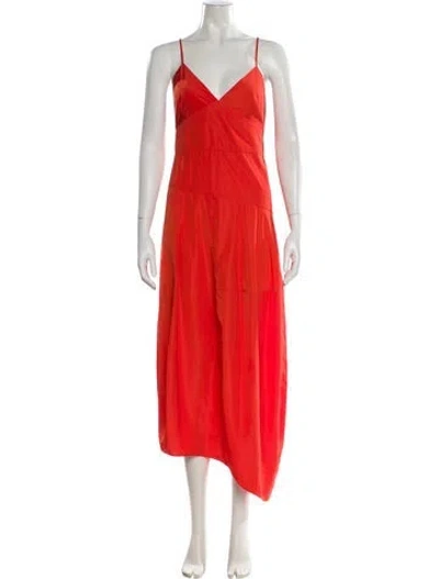 Pre-owned Tibi V-neck Long Dress In Orange