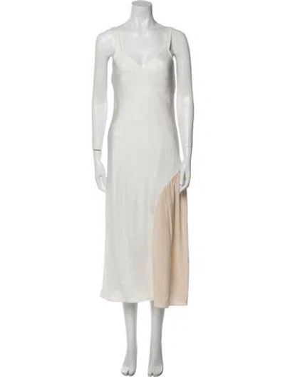 Pre-owned Tibi V-neck Long Dress In White