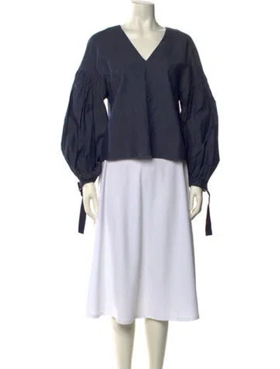 Pre-owned Tibi V-neck Long Sleeve Blouse In Blue