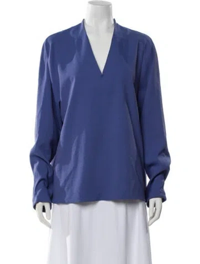 Pre-owned Tibi V-neck Long Sleeve Blouse In Blue