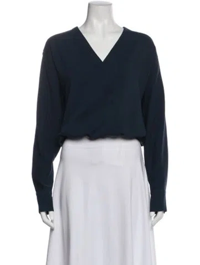 Pre-owned Tibi V-neck Long Sleeve Blouse In Blue