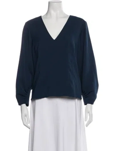 Pre-owned Tibi V-neck Long Sleeve Blouse In Blue