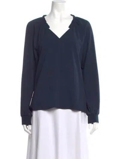 Pre-owned Tibi V-neck Long Sleeve Blouse In Blue
