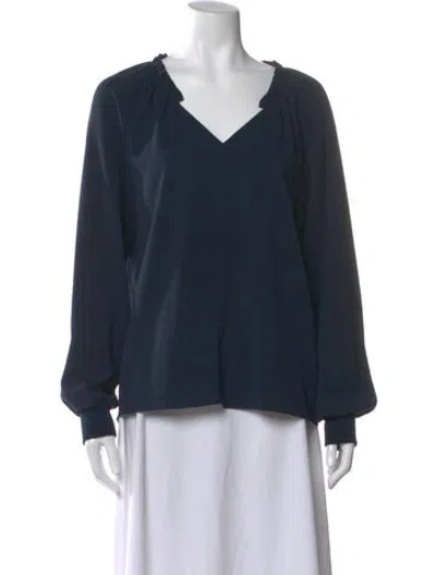 Pre-owned Tibi V-neck Long Sleeve Blouse In Blue