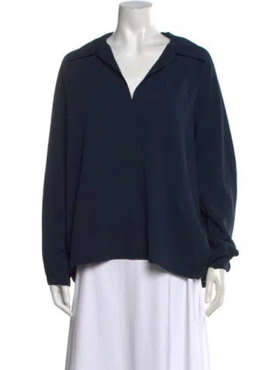 Pre-owned Tibi V-neck Long Sleeve Blouse In Blue