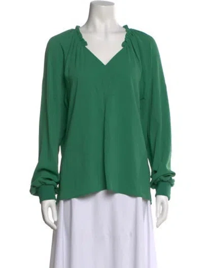Pre-owned Tibi V-neck Long Sleeve Blouse In Green