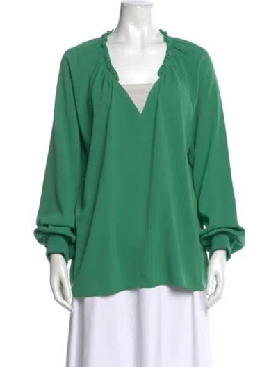 Pre-owned Tibi V-neck Long Sleeve Blouse In Green