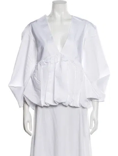 Pre-owned Tibi V-neck Long Sleeve Blouse W/ Tags In White