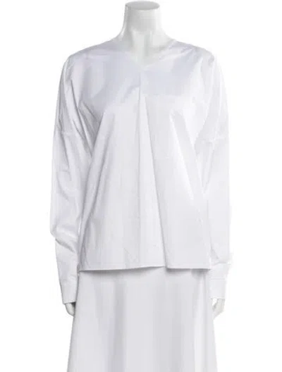 Pre-owned Tibi V-neck Long Sleeve Blouse In White