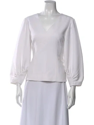 Pre-owned Tibi V-neck Long Sleeve Blouse In White