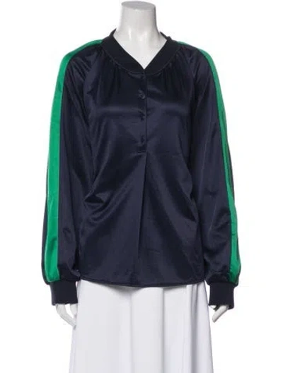 Pre-owned Tibi V-neck Long Sleeve Button-up Top In Blue