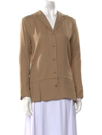 Pre-owned Tibi V-neck Long Sleeve Button-up Top In Neutral