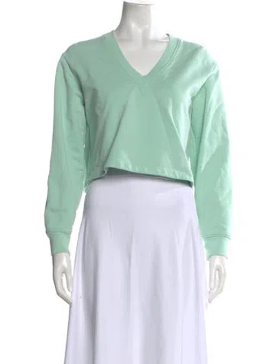 Pre-owned Tibi V-neck Long Sleeve Crop Top In Green