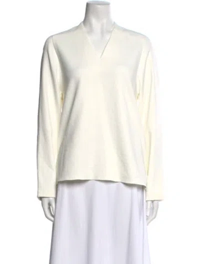 Pre-owned Tibi V-neck Long Sleeve Polo In White