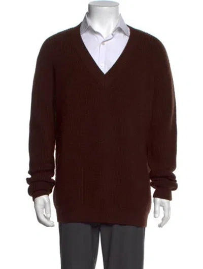 Pre-owned Tibi V-neck Long Sleeve Pullover In Brown