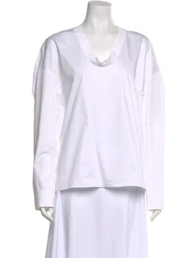 Pre-owned Tibi V-neck Long Sleeve Sweatshirt In White