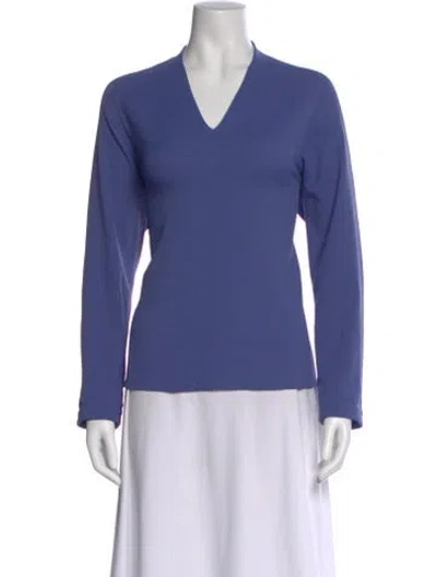 Pre-owned Tibi V-neck Long Sleeve Top In Blue