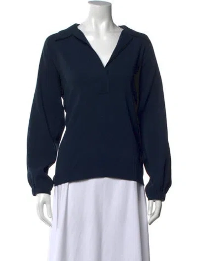 Pre-owned Tibi V-neck Long Sleeve Top In Blue