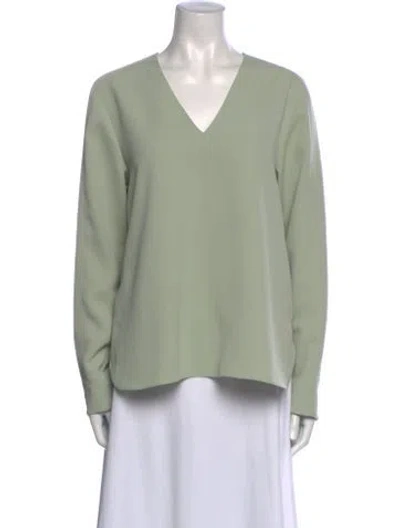 Pre-owned Tibi V-neck Long Sleeve Top In Green