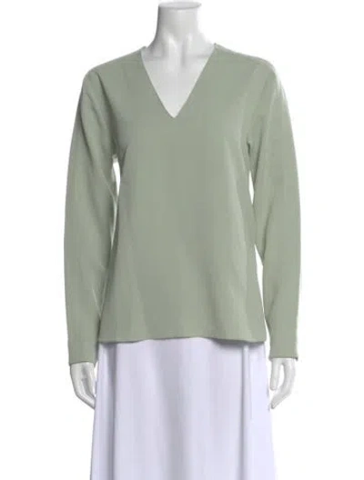 Pre-owned Tibi V-neck Long Sleeve Top In Green