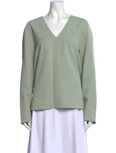 Pre-owned Tibi V-neck Long Sleeve Top In Green