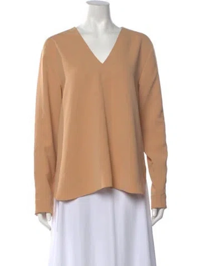 Pre-owned Tibi V-neck Long Sleeve Top In Neutrals