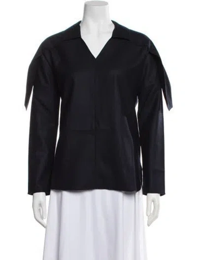 Pre-owned Tibi V-neck Long Sleeve Top W/ Tags In Blue
