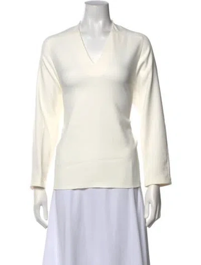 Pre-owned Tibi V-neck Long Sleeve Top In White