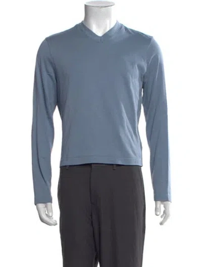 Pre-owned Tibi V-neck Long Sleeve T-shirt In Blue
