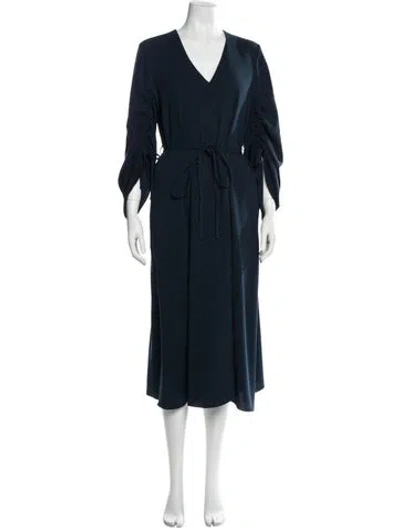 Pre-owned Tibi V-neck Midi Length Dress In Blue